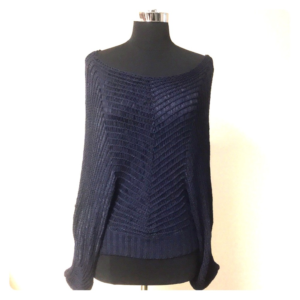 Love Stitch Navy Crochet Batwing Sleeve Sweater